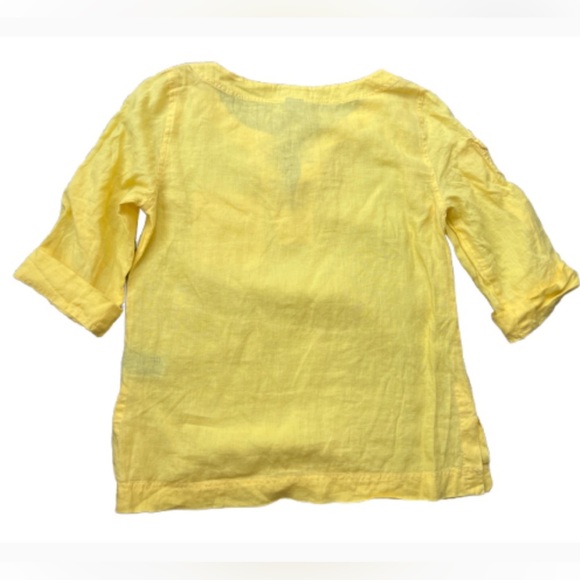 Ralph Lauren Vibrant Yellow Top Tie Front Blouse Cuffed Sleeve Linen Size Small - Picture 6 of 12